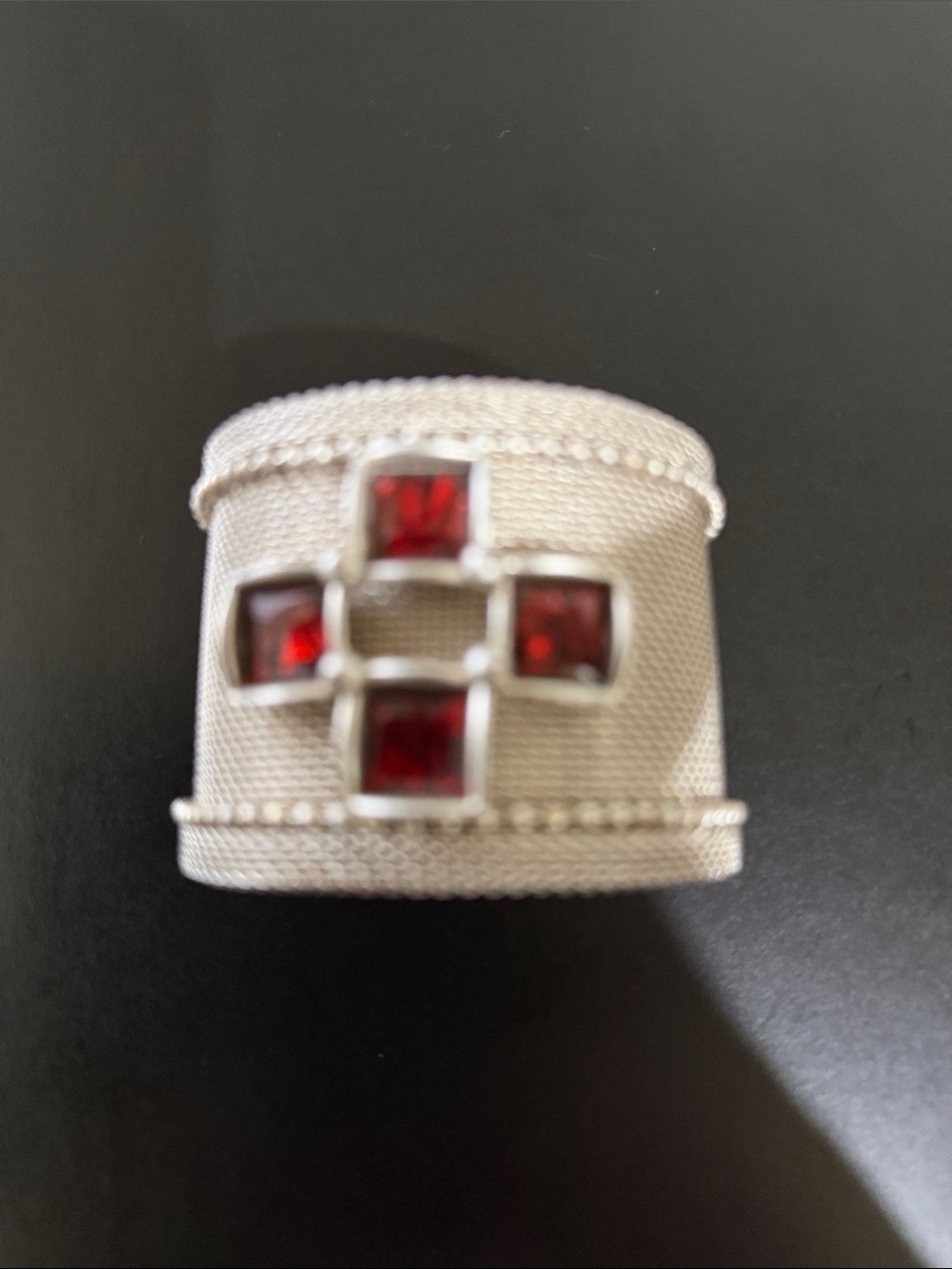 Silver-Tone Cuff Bracelet with Red Insets - Picture 2 of 4